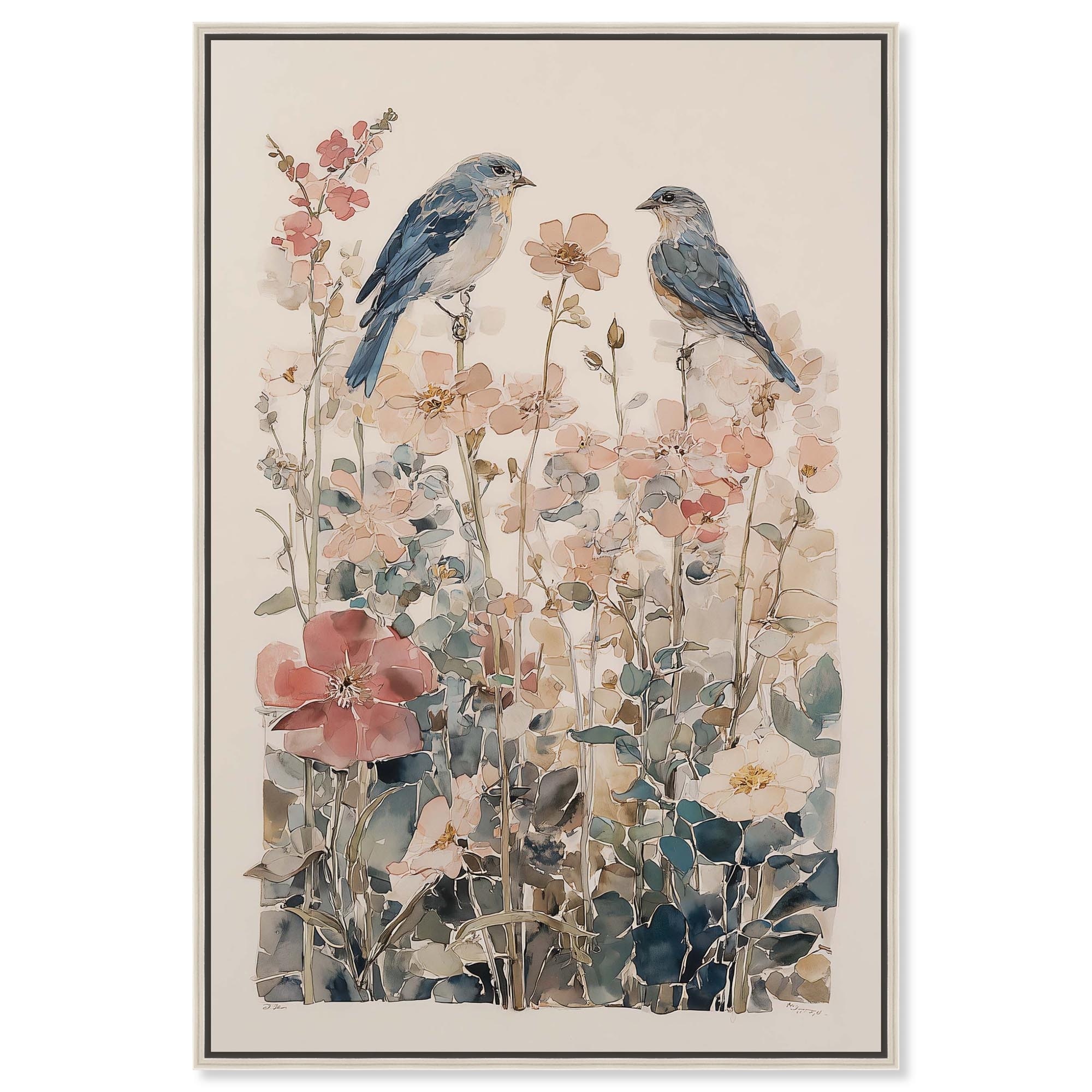 Delicate Birds Kitchen Wall Decor Framed Canvas Print by Art Remedy