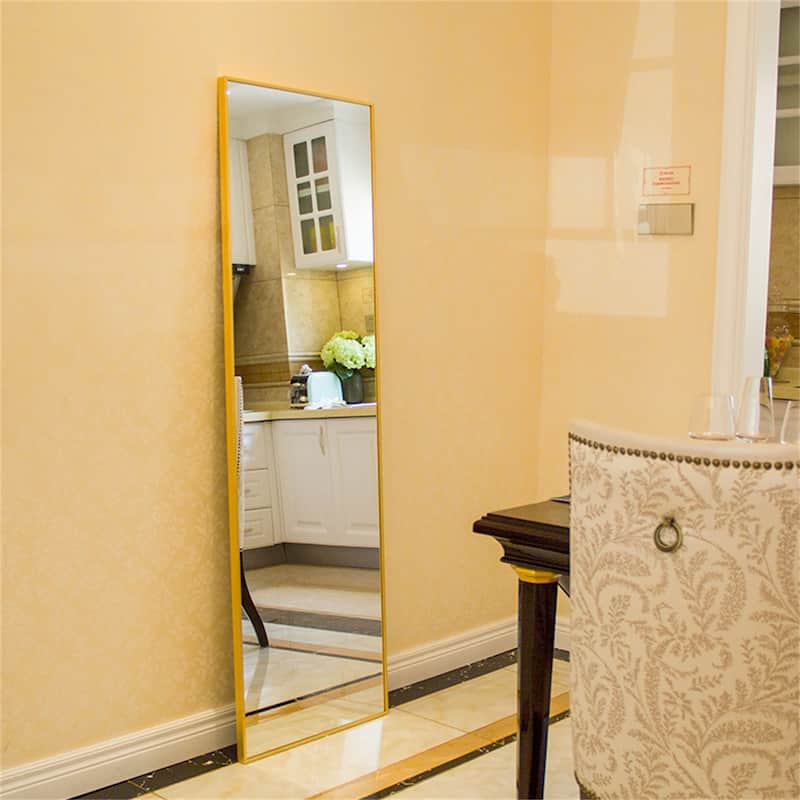 Tempered mirror 59" x 16" Tall Full Length Mirror with Stand - Gold
