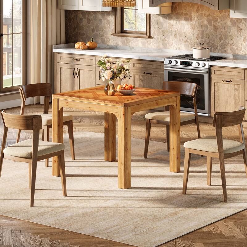 31.5" Square Farmhouse Dining Table, Solid Wood Rustic Kitchen Table