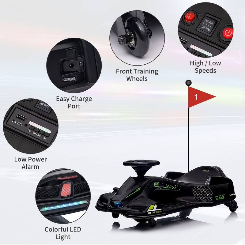 24V Kids Drift Go Kart, Electric Drifting Car with 180w Brushless Motor for Kids Best Gift