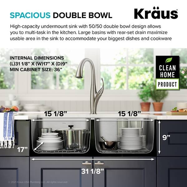 Kraus Dex Stainless Steel 33 Inch 50 50 Undermount Kitchen Bar Sink Overstock 17961053