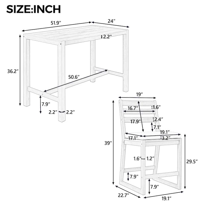 Rustic Patio Bar Set, 5-Piece Outdoor Furniture with Ergonomic Chairs and Solid Wood Tabletop