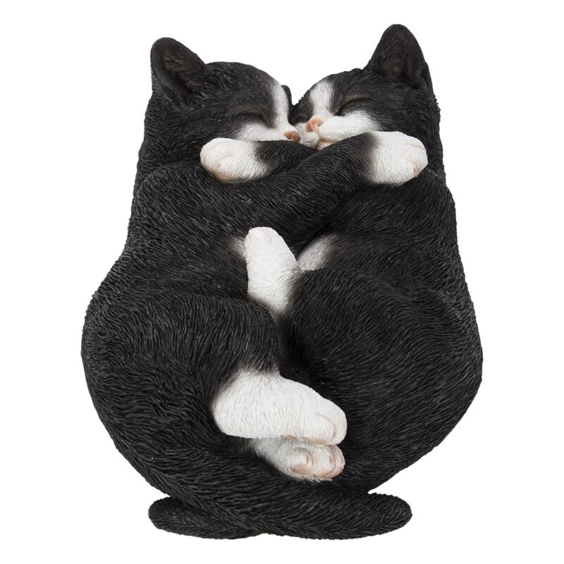 Cat Napping Couple Tuxedo Cats Outdoor Garden Statue - 7.75"