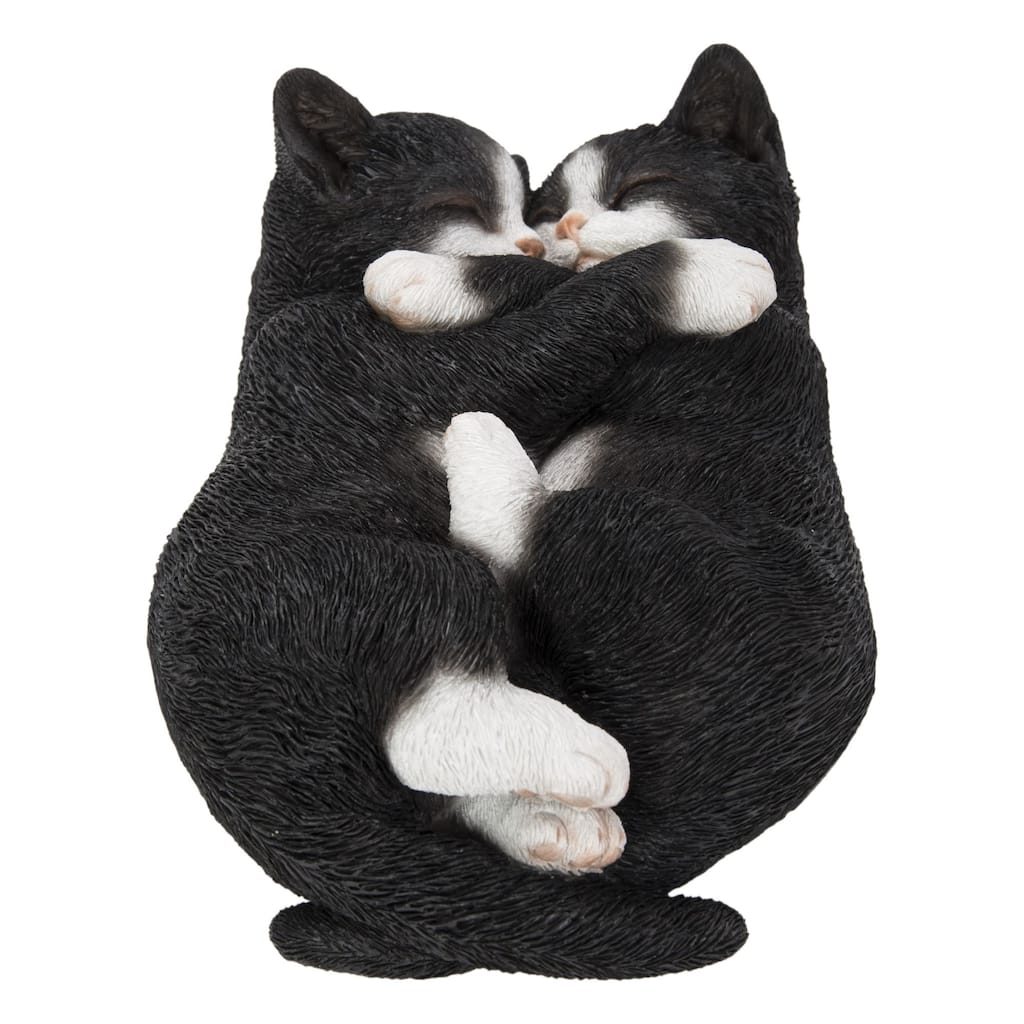 Cat Napping Couple Tuxedo Cats Outdoor Garden Statue - 7.75"