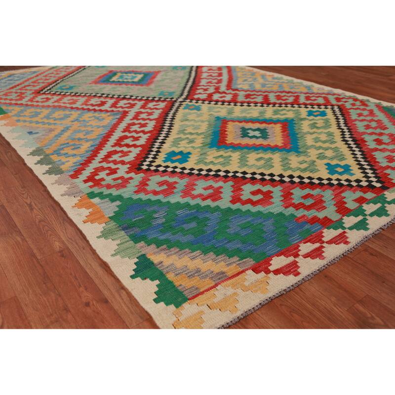 Kilim Oriental Area Rug Flatweave Multi-Color Wool Carpet - 5'10" x 8'7"