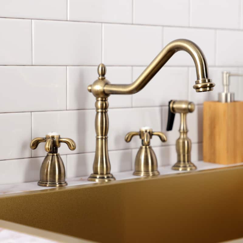 Kingston Brass French Country Widespread Kitchen Faucet with Brass Sprayer