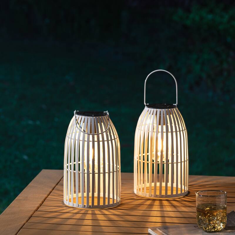 Glitzhome Set of 2 Metal Solar Powered Outdoor Hanging Lantern