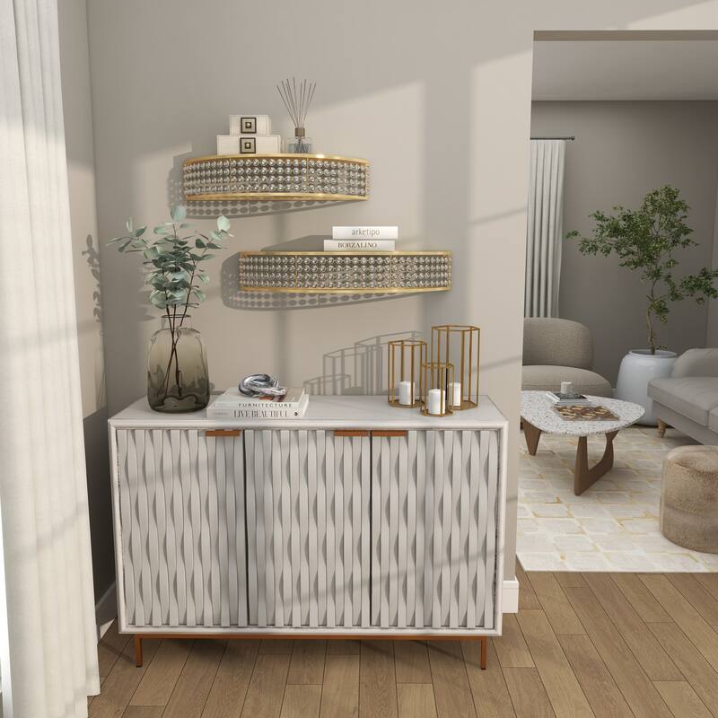 Gold Metal Half-Moon Wall Shelf with Crystal Embellishments (Set of 2)