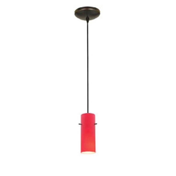 slide 2 of 2, Access Lighting Cylinder Bronze Integrated LED Cord Pendant, Red Shade