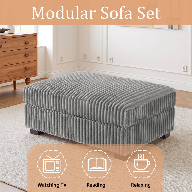 41" W Plush Corduroy Upholstered Rectangular Ottoman