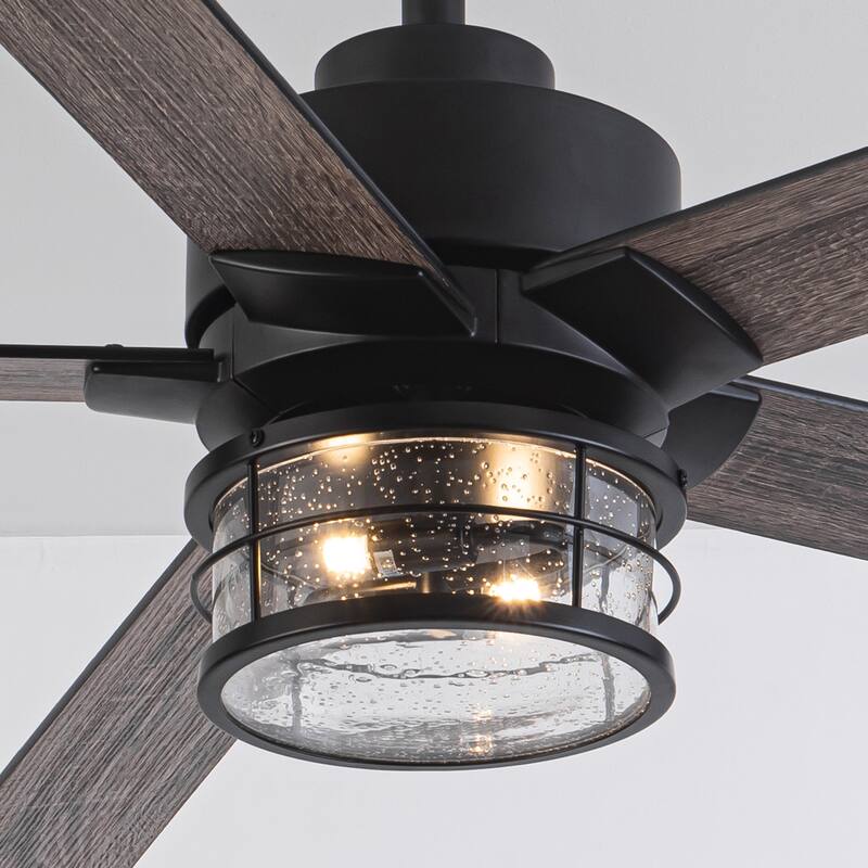 65" Black Wooden 5-Blade Industrial Ceiling Fan with Light and Remote