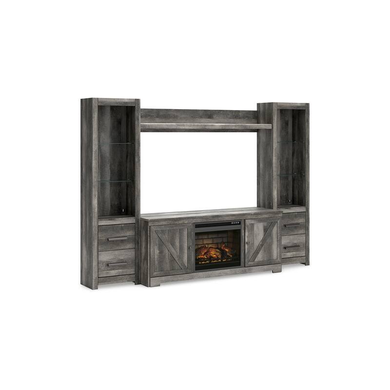 Signature Design by Ashley Wynnlow Gray 4-Piece Entertainment Center with Electric Fireplace - 103.5"W x 19.5"D x 72.25"H - 103.5"W x 19.5"D x 72.25"H - Grey