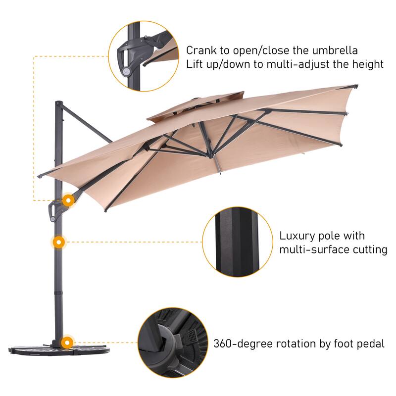 10FT Patio Cantilever Offset Umbrella with 360-degree Rotation Aluminum Umbrella with Base