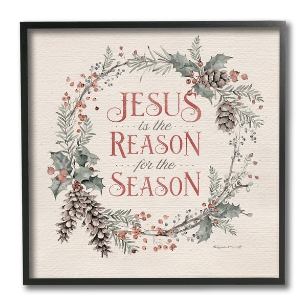 slide 2 of 6, Stupell Jesus Reason For Season Winter Holiday Wreath Framed Wall Art, 12 x 12