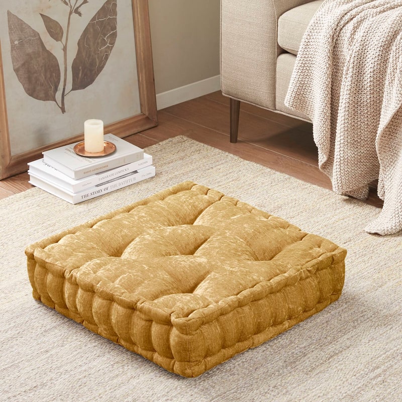 Intelligent Designs Charvi Poly Chenille Square Floor Pillow Cushion - Yellow