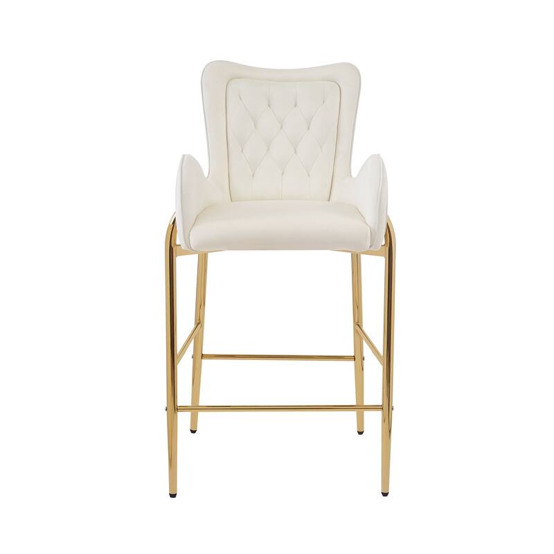 Velvet Bar Stools Set of 2, Counter Height Low Back Arm Chairs with Metal Legs, Kitchen Island Stools with Footrests