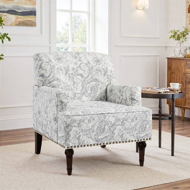 Linen Accent Chairs Nailhead Trim Armchairs with Wooden Legs