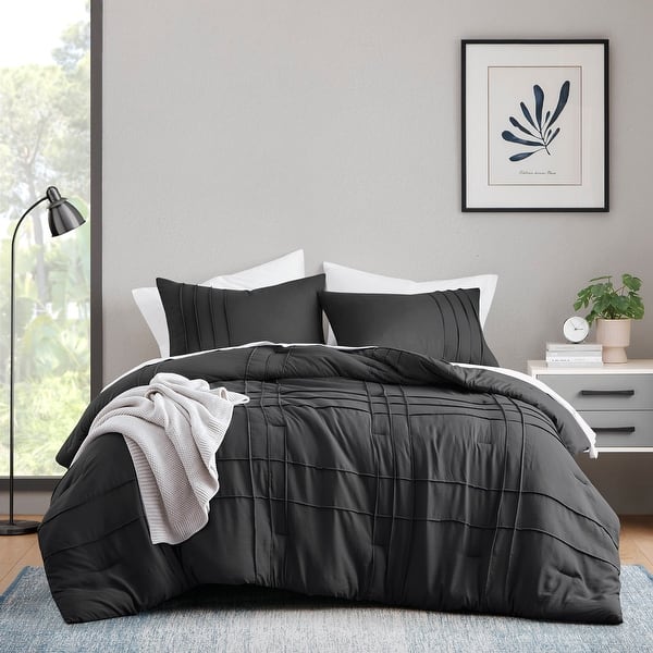 slide 2 of 10, Chelsea Square Evans Pinch Pleated Soft Washed Boho Comforter Set Black - King