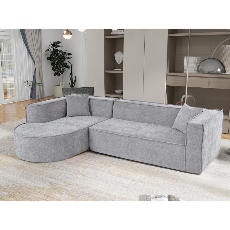109.2" Chenille L-Shaped Sectional Sofa with Throw Pillows