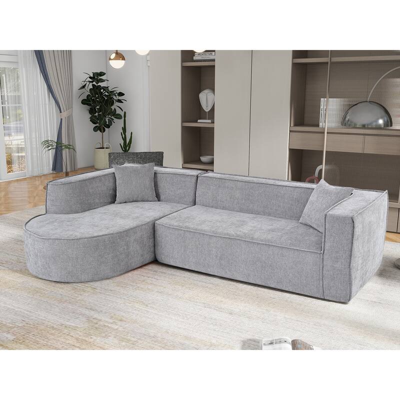 Modern Sectional Sofa, Chenille Modular L-Shape Sofa Couch with 2 Plush Throw Pillows, Curved Sponge Sleeper Couch