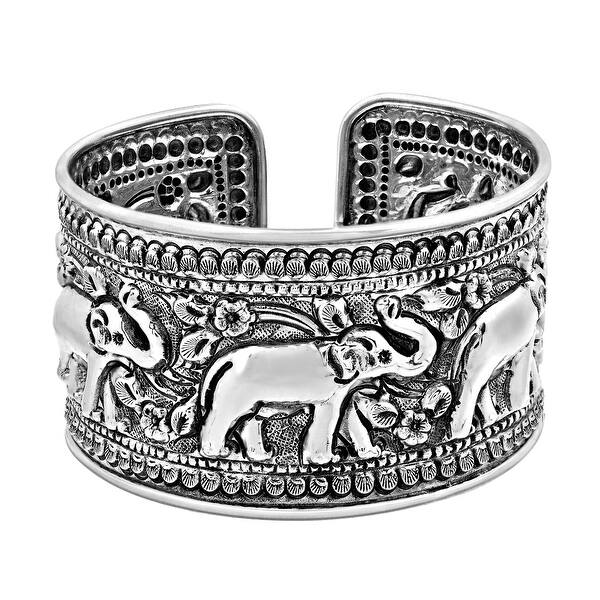 Tribal Artisan Sterling Silver 925 Bangle Cuff Elephant Charm Jewelry Bracelet