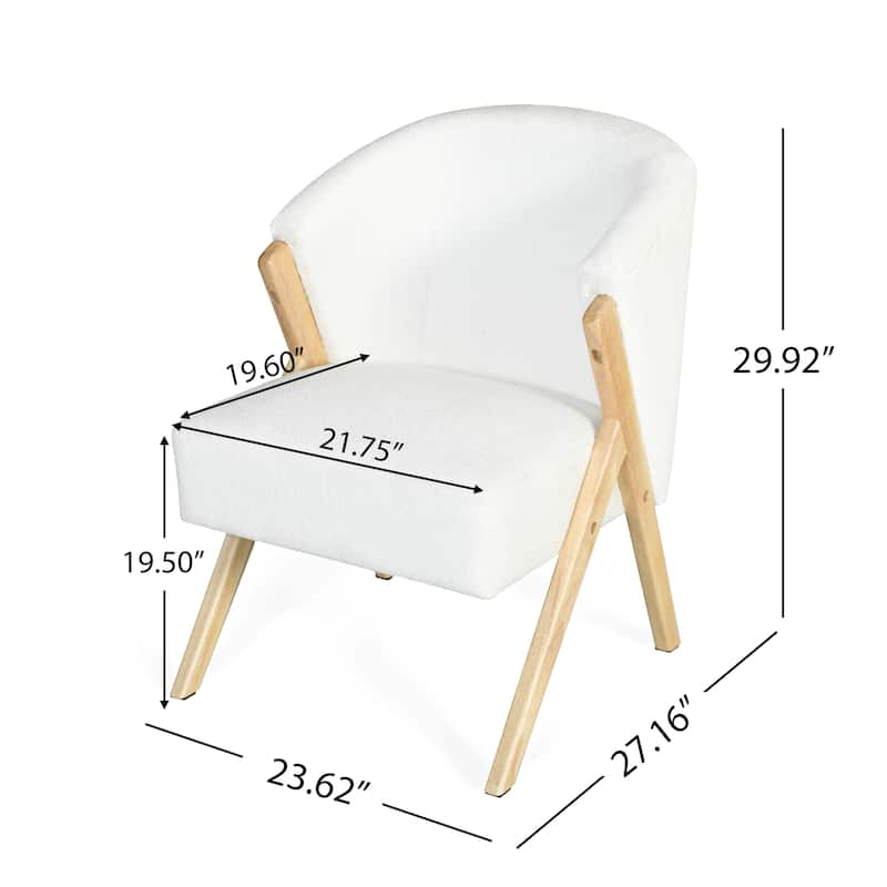 White Curved Back Accent Chair with Wooden Frame for Living Room