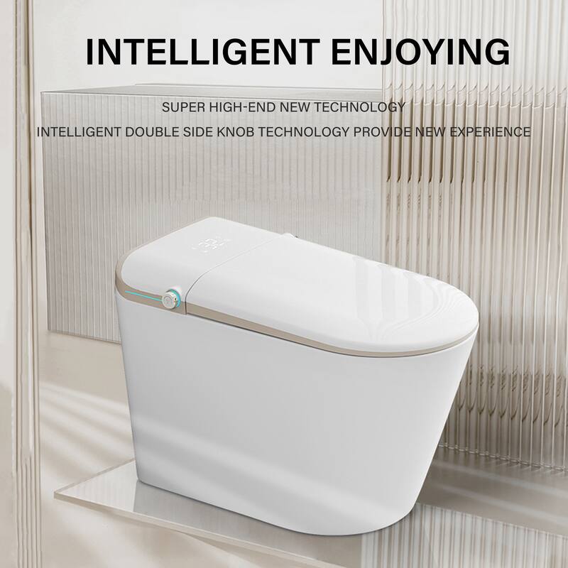 Yulika Elongated Smart Toilet Bidet in Auto Open, Auto Flush Heated Seat and Warm Air Dryer - gold