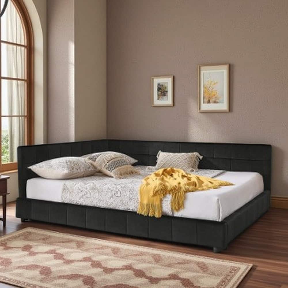 Mid-Century Velvet Queen Daybed with Tufted Backrest and Armrest, Convertible Sofa Bed Frame, Sturdy Upholstered Platform