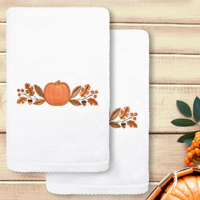 Authentic Hotel and Spa Harvest Bounty - Embroidered Luxury 100% Turkish Cotton Hand Towels (Set of 2)