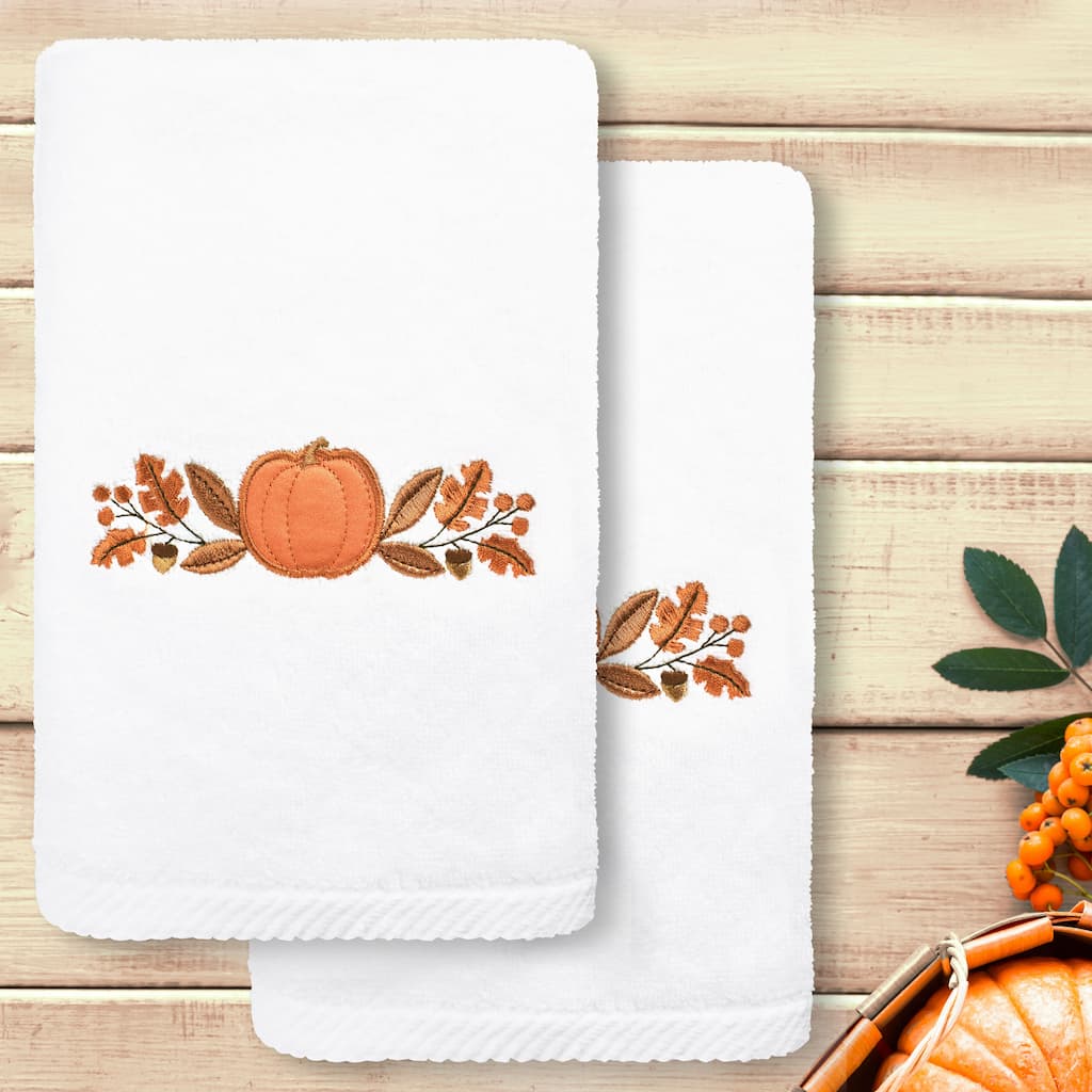 Authentic Hotel and Spa Harvest Bounty - Embroidered Luxury 100% Turkish Cotton Hand Towels (Set of 2)