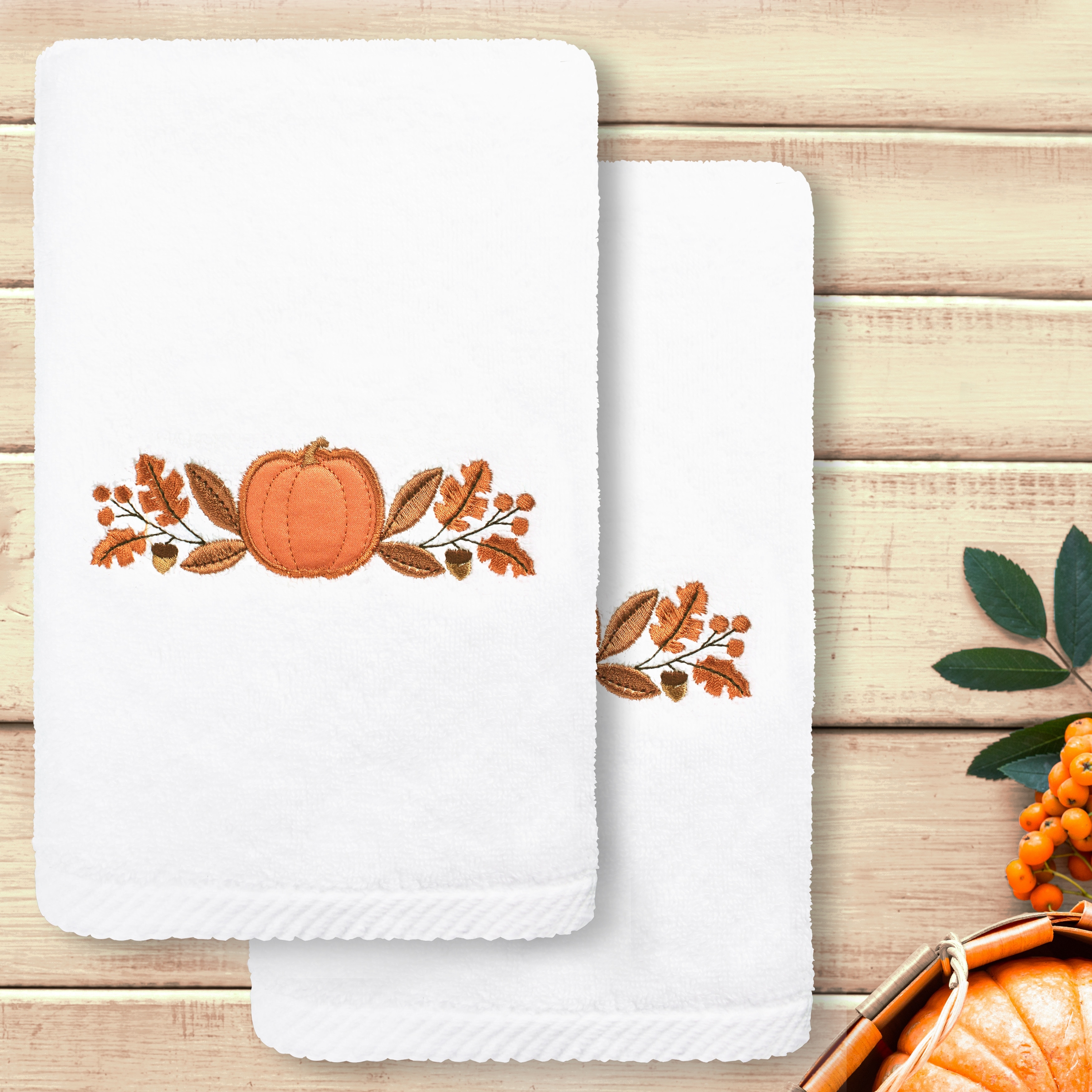 Authentic Hotel and Spa Harvest Bounty - Embroidered Luxury 100% Turkish Cotton Hand Towels (Set of 2)