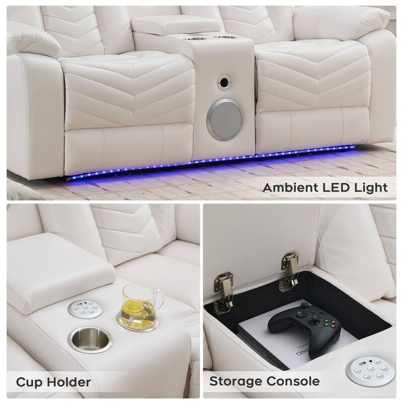 Power Recliner Sofa Set 6-Seater with Zero Gravity,Bass Speaker,Wireless Charger,USB/Type-C Ports,LED Lights,Cup Holders,Gray