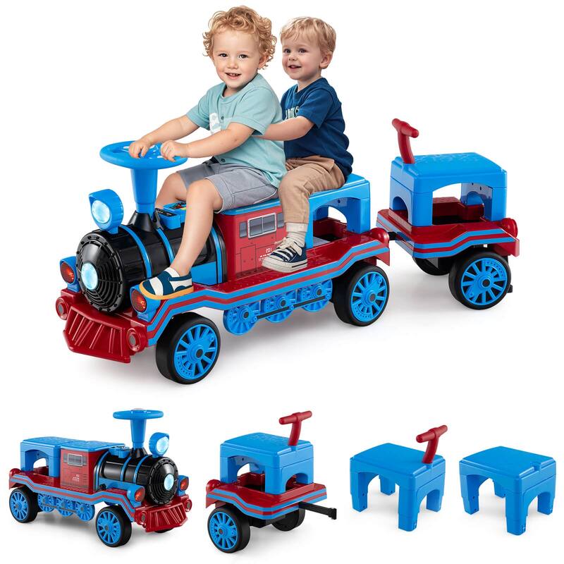 Costway 3-Seater Ride on Train Set Trackless, 12V Ride on Toy Car with - See Details