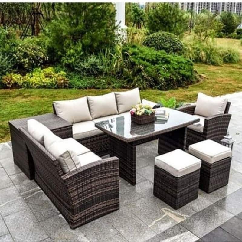 Moda 7-Piece Outdoor Sofa Set Wicker Patio Sectional Furniture - Brown