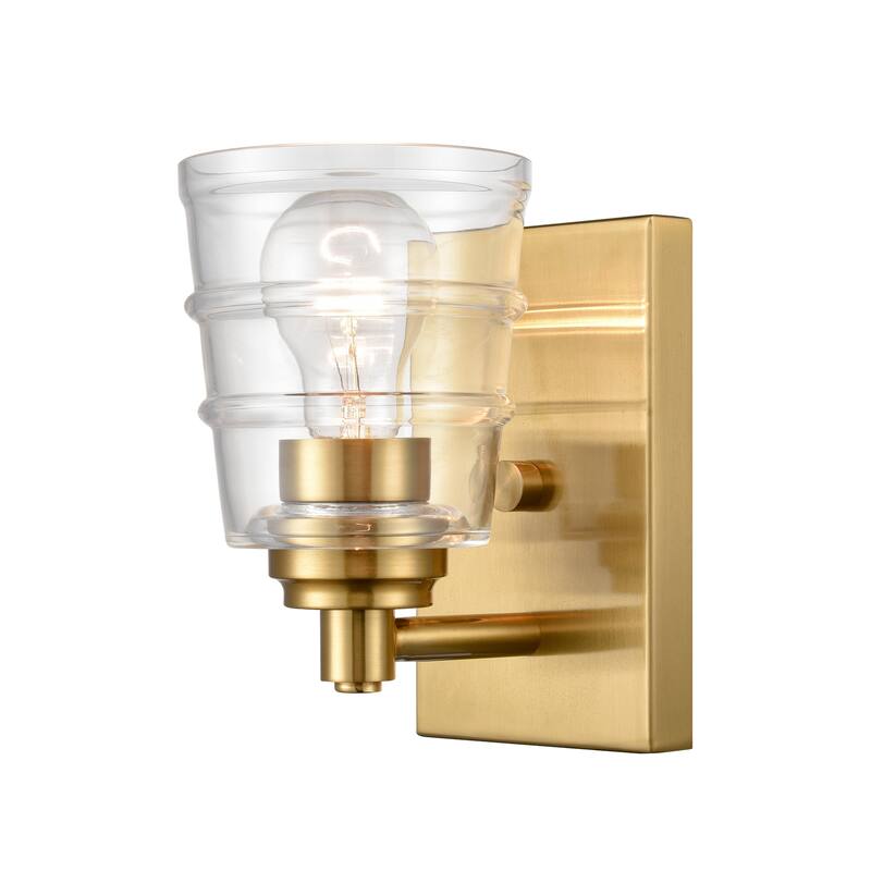 1-Light Ribbed Glass Shade Vanity Light Fixture - 7.75" - Satin Brass Finish