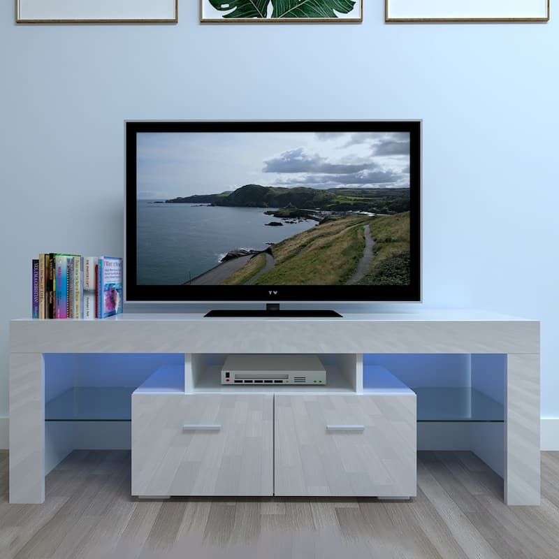 51" Household Decoration LED TV Cabinet with Two Drawers White - White