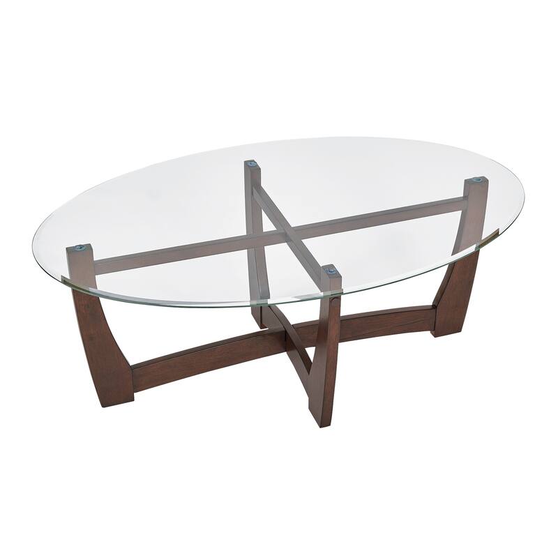 Roomfitters 48-Inch Oval Glass Coffee Table with Metal Frame and Faux Marble MDF Shelf, Modern Center Table, Living Room