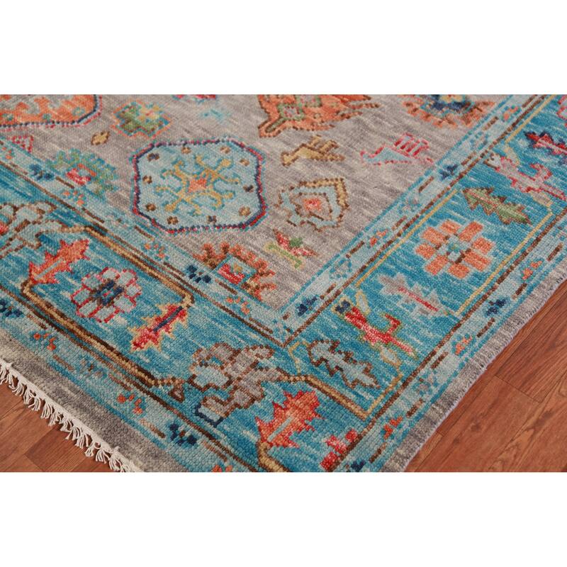 Geometric Oushak Oriental Area Rug Hand-Knotted Wool Carpet - 8'0" x 10'1"