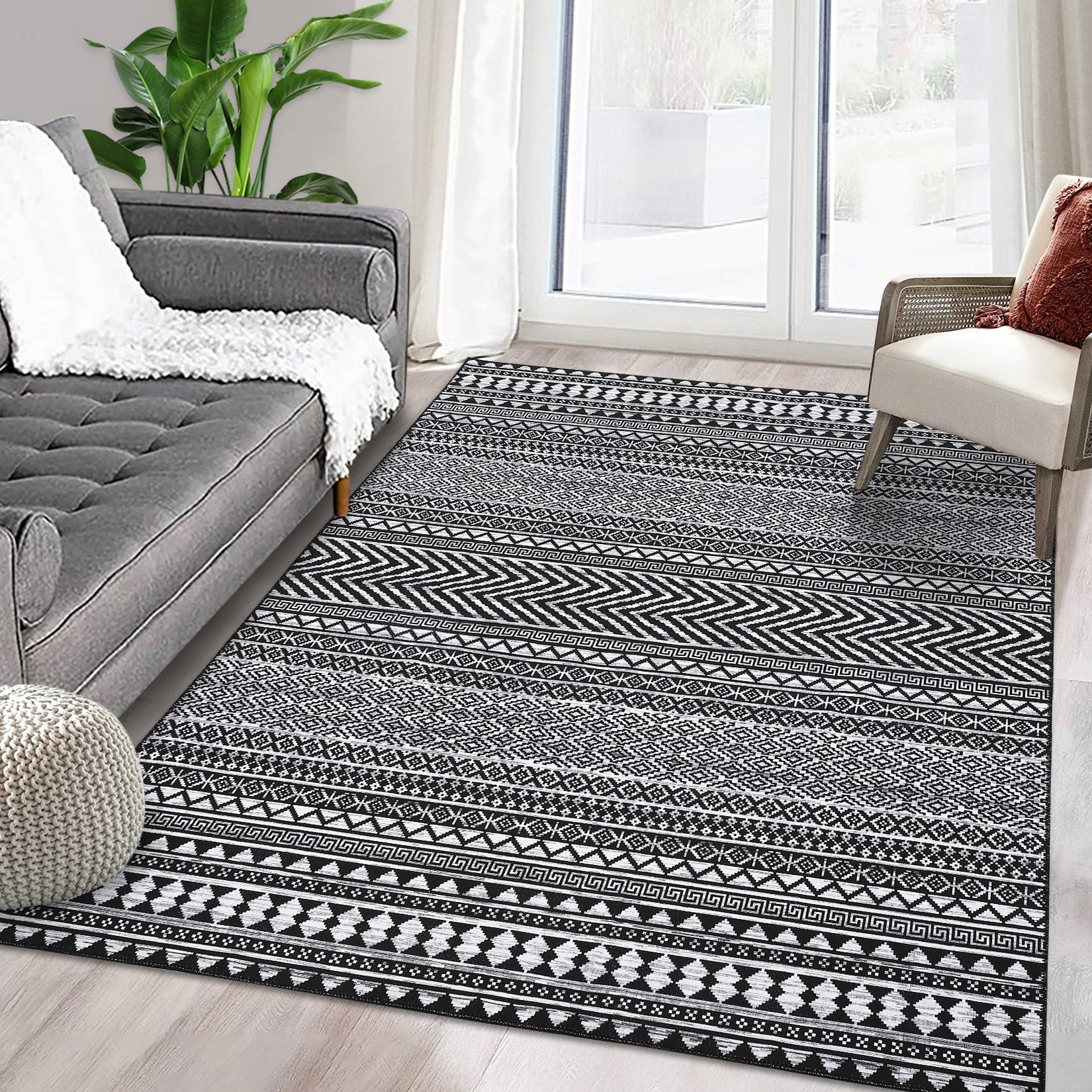 Area Rugs for Living Room Bedroom Washable Indoor Non-Slip Low Pile Rug Boho Geometric Carpet Home Decor