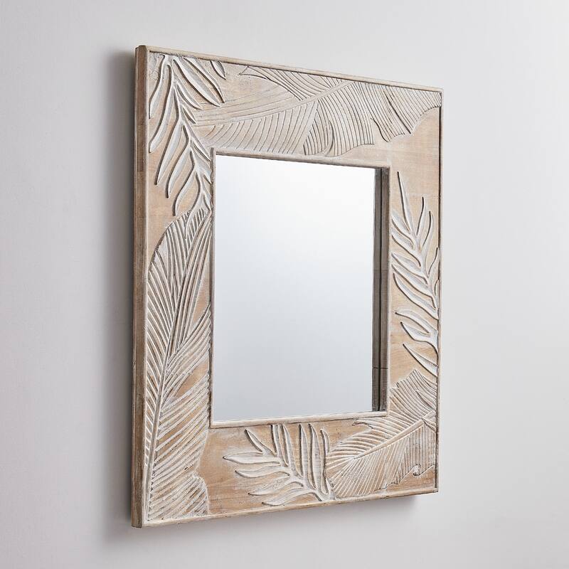 Rustic Wooden Framed Wall Mirror, Natural Wood Accent Mirror - 1.2 in. D x 32 in. L x 1.2 in. W x 32 in. H