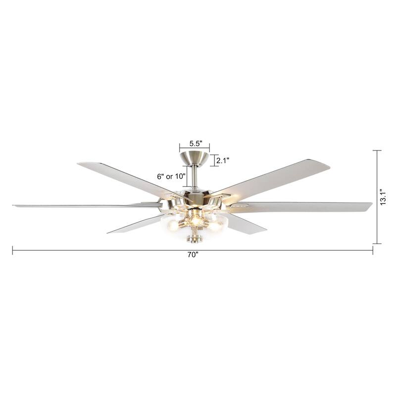 70-in Brushed Nickel Modern Downrod Mount Large Ceiling Fan with Light and Remote