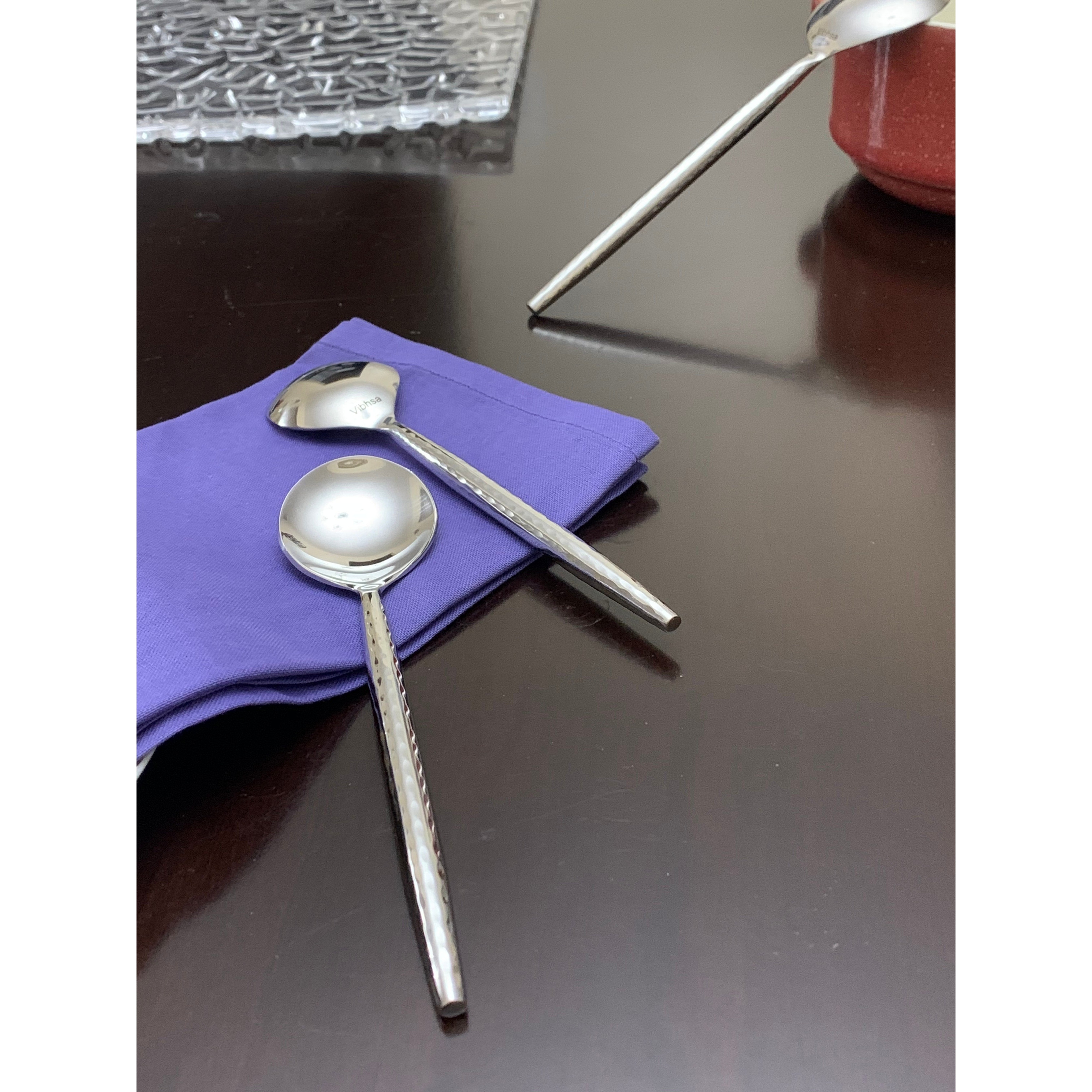 Vibhsa Handcrafted Mirror-Polished Silver Stainless Steel Soup Spoons, Set of 6, 6.5" Long