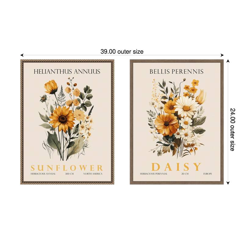 Amanti Art Vintage Sunflower & Daisy 2 Piece by Christopher Giampietro Framed Canvas Wall Art - Gold