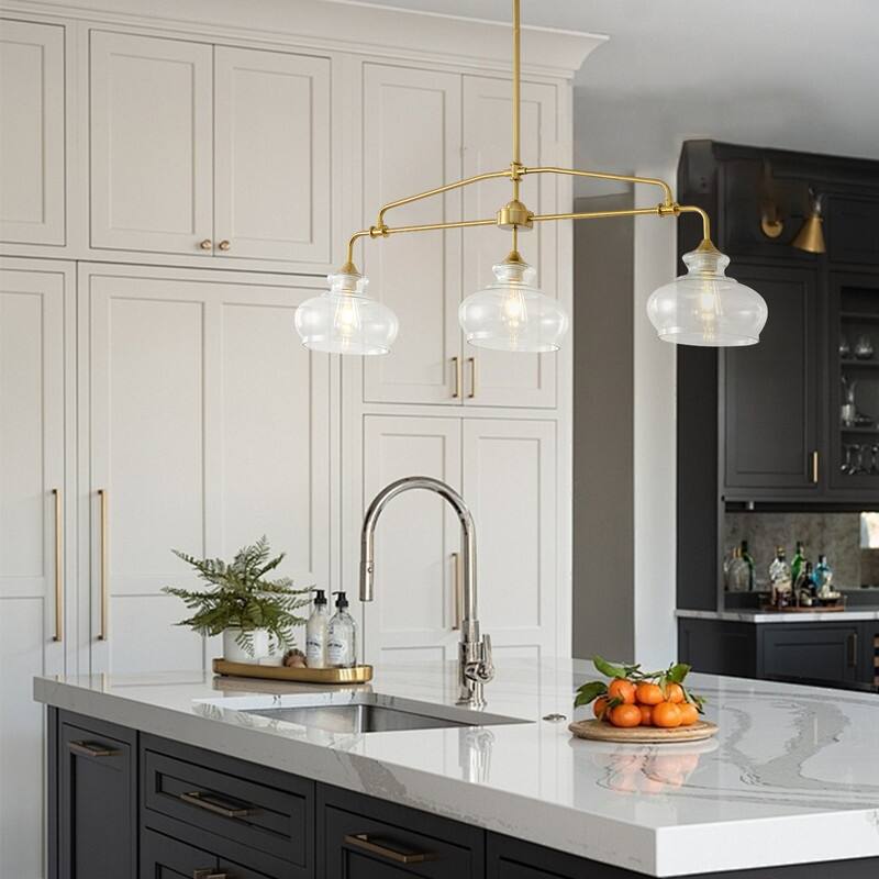 Modern Linear Chandelier Gold Chandeliers Kitchen Island Lighting with Clear Glass Shade - 3 / 4 / 5 Lights