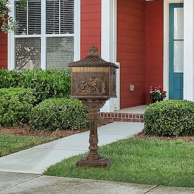 Retro Mid-century Aluminum Cast Mailbox with Post and Keys, Locking Residential Rust-Proof Security Postal Mailboxes