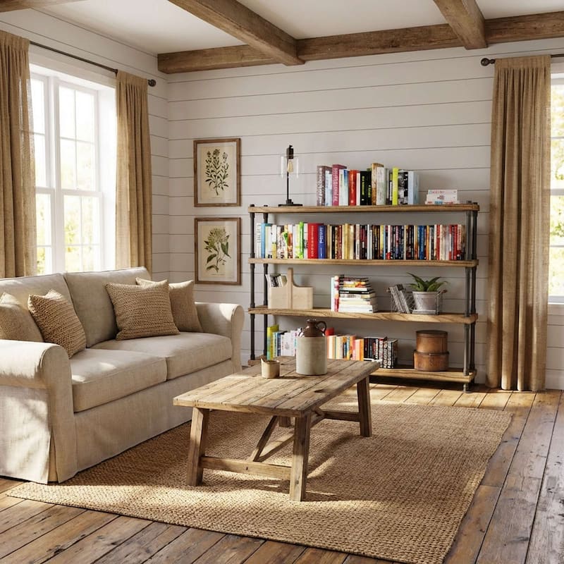 Wallniture 60 inch Long Pipe Bookcase, 11.25'' Deep & 1.5'' Thick Hanging Wood Shelf for Home Organization, Rustic, Tier Options - 4 Boards - 4 Tier