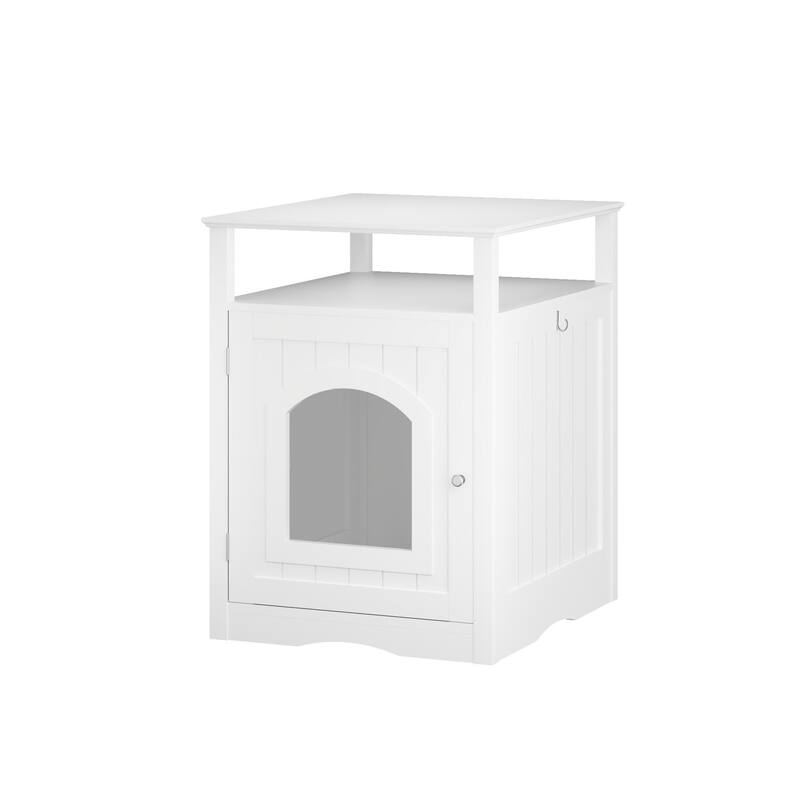 Cat Litter Box Enclosure Furniture, Wooden Cat House with Enclosed Cabinet, Hidden Litter Box Furniture with Storage Shelf
