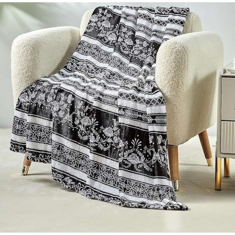 FAITH, HOPE, LOVE HOME DÉCOR Ultra Lush Printed Throw Blanket (50" x 60") - Black & White Floral - Throw
