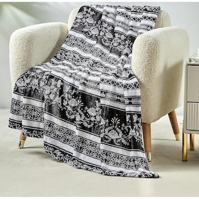 FAITH, HOPE, LOVE HOME DÉCOR Ultra Lush Printed Throw Blanket (50" x 60") - Black & White Floral