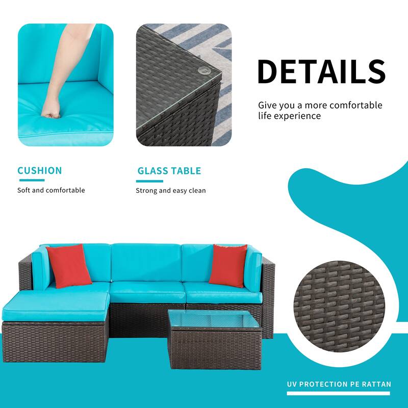 Futzca 5-Piece PE Wicker Patio Furniture Set with Red Pillows